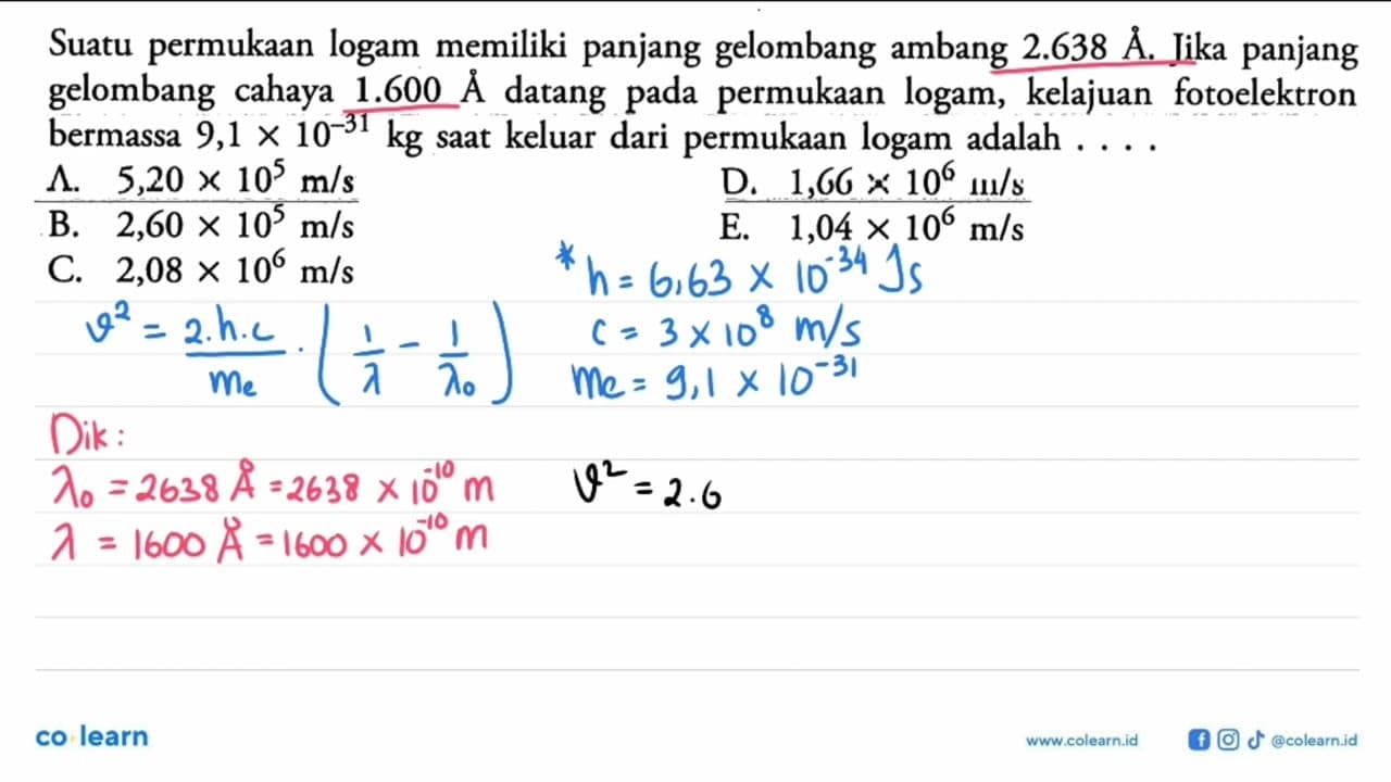 Suatu permukaan logam memiliki panjang gelombang ambang