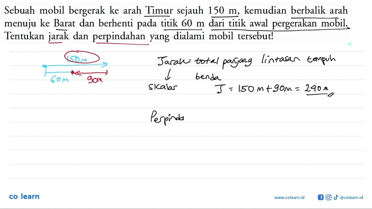 Sebuah mobil bergerak ke arah Timur sejauh 150 m, kemudian