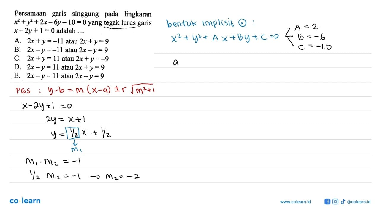 Persamaan garis singgung pada lingkaran x^2+y^2+2x-6y-10=0