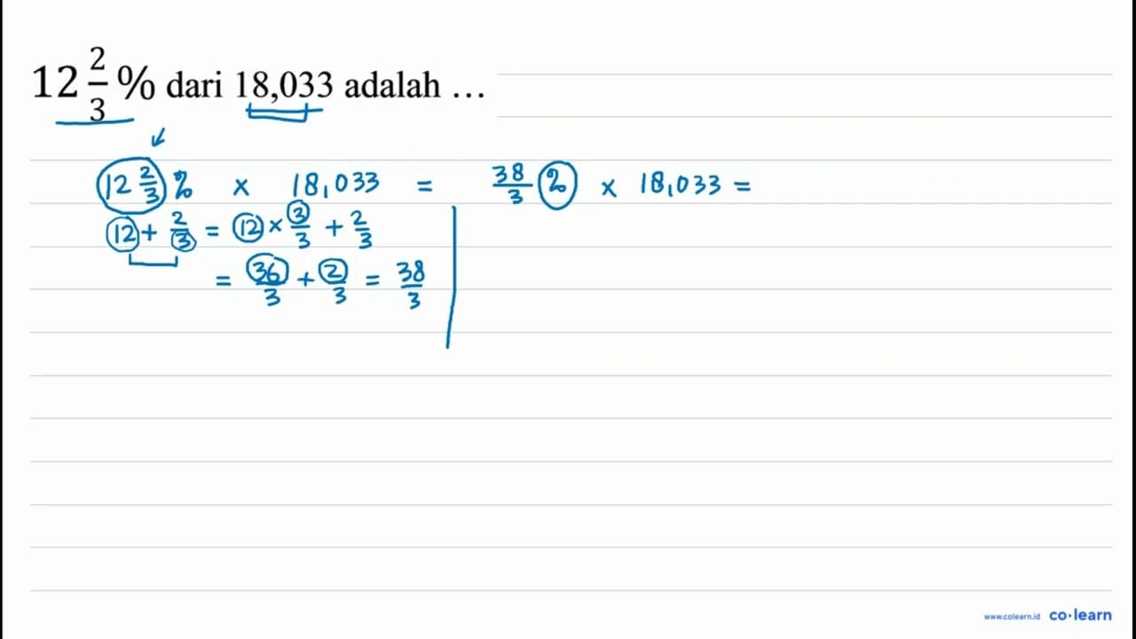 12 (2)/(3) % dari 18,033 adalah ...