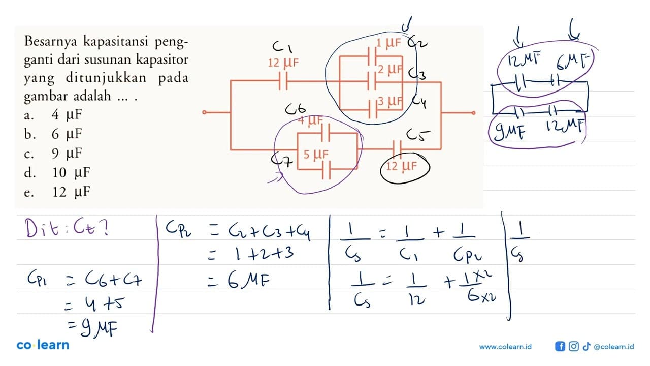 Besarnya kapasitansi pengganti dari susunan kapasitor yang