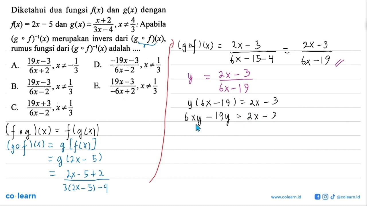 Diketahui dua fungsi f(x) dan g(x) dengan f(x)=2x-5 dan