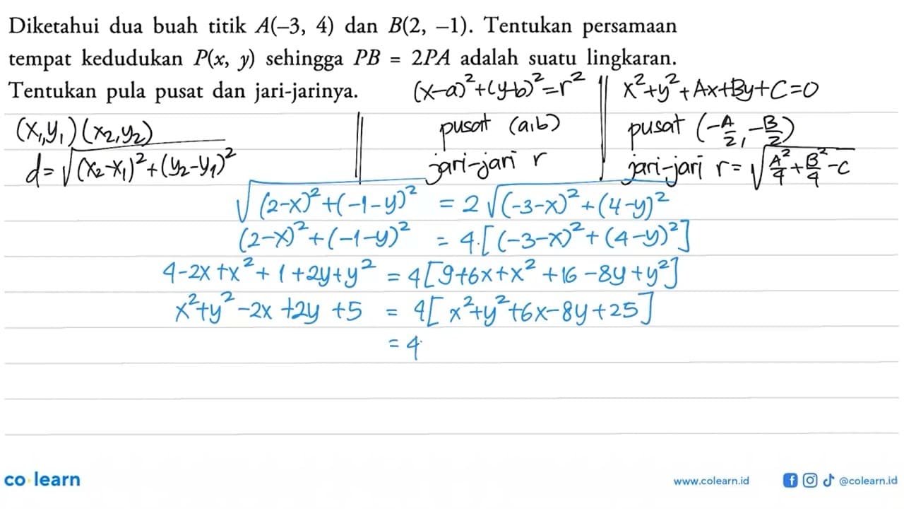 Diketahui dua buah titik A(-3,4) dan B(2,-1) . Tentukan