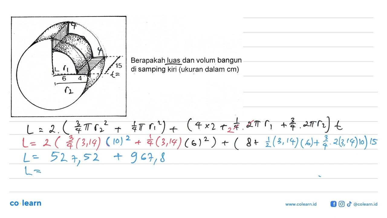 15 6 4 Berapakah luas dan volum bangun di samping kiri
