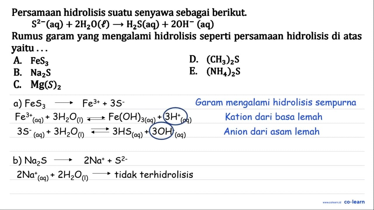 Persamaan hidrolisis suatu senyawa sebagai berikut.