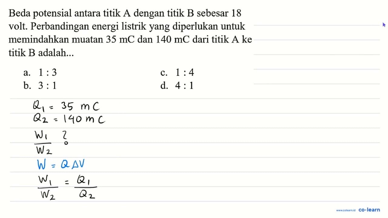 Beda potensial antara titik A dengan titik B sebesar 18