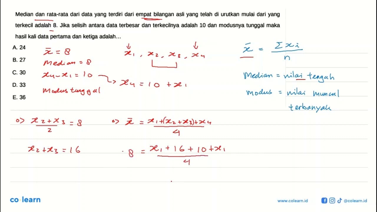 Median dan rata-rata dari data yang terdiri dari empat