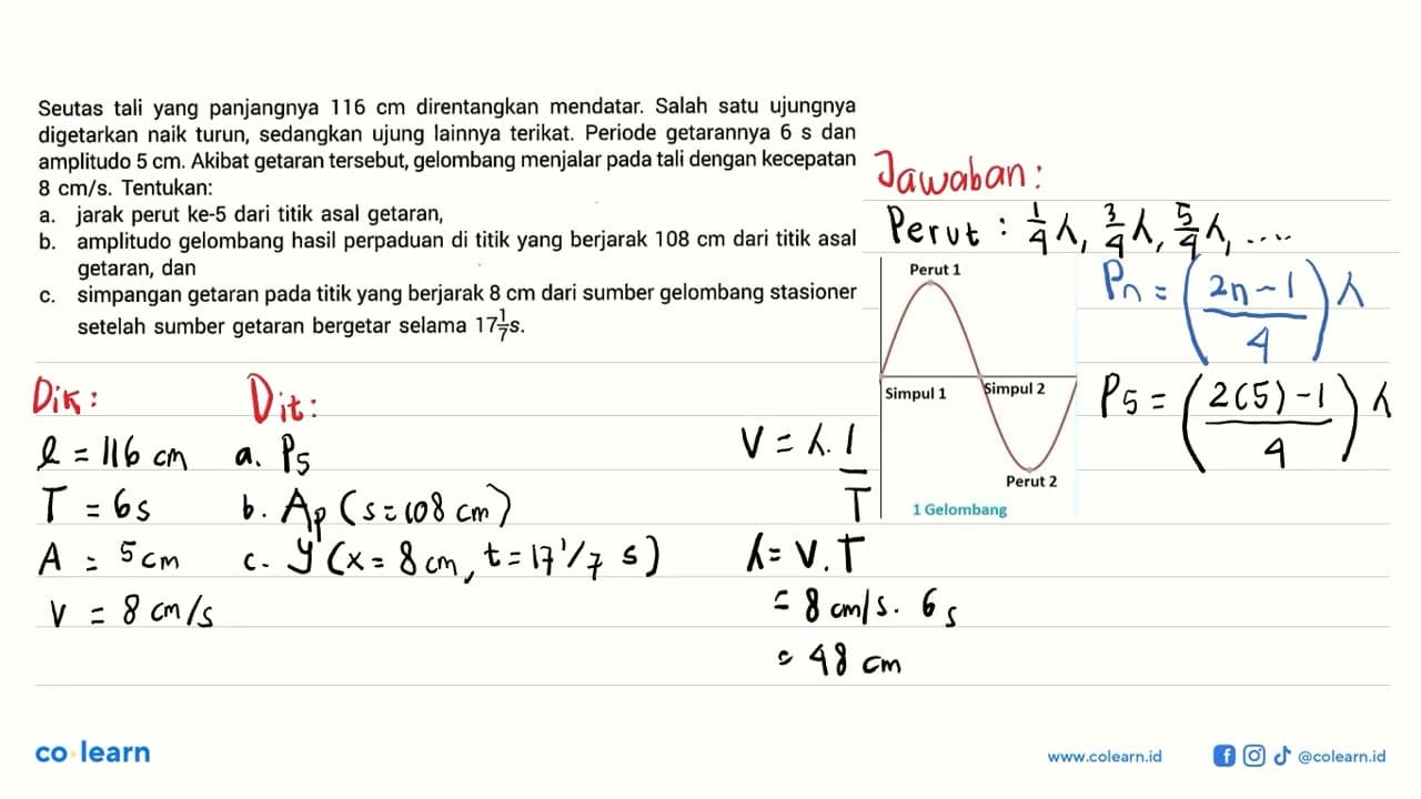 Seutas tali yang panjangnya 116 cm direntangkan mendatar.