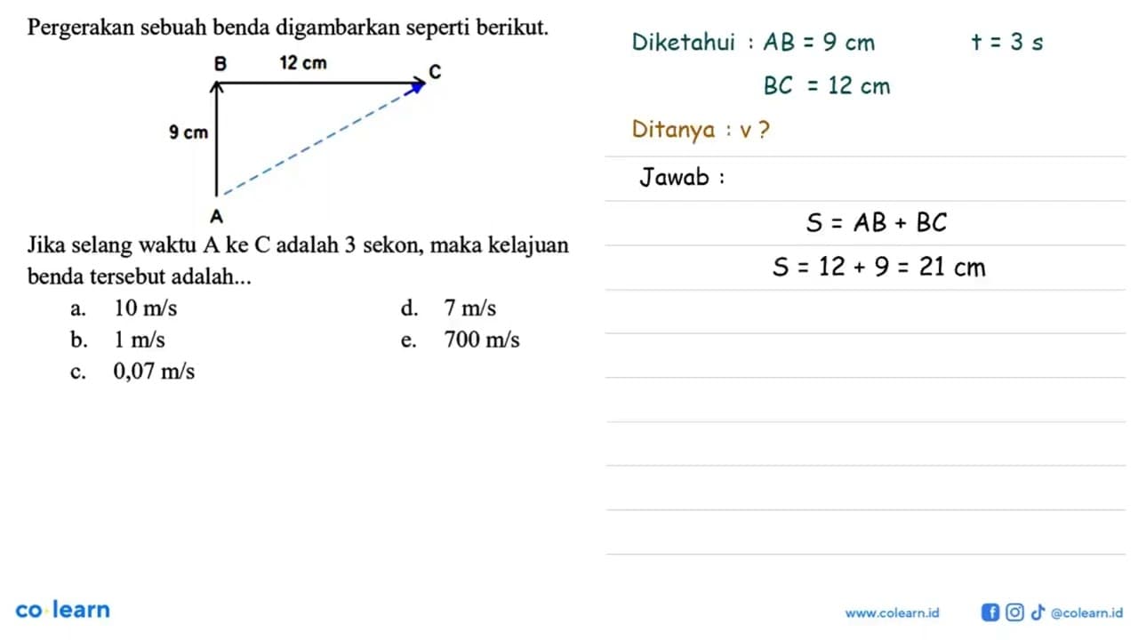 Pergerakan sebuah benda digambarkan seperti berikut. B 12