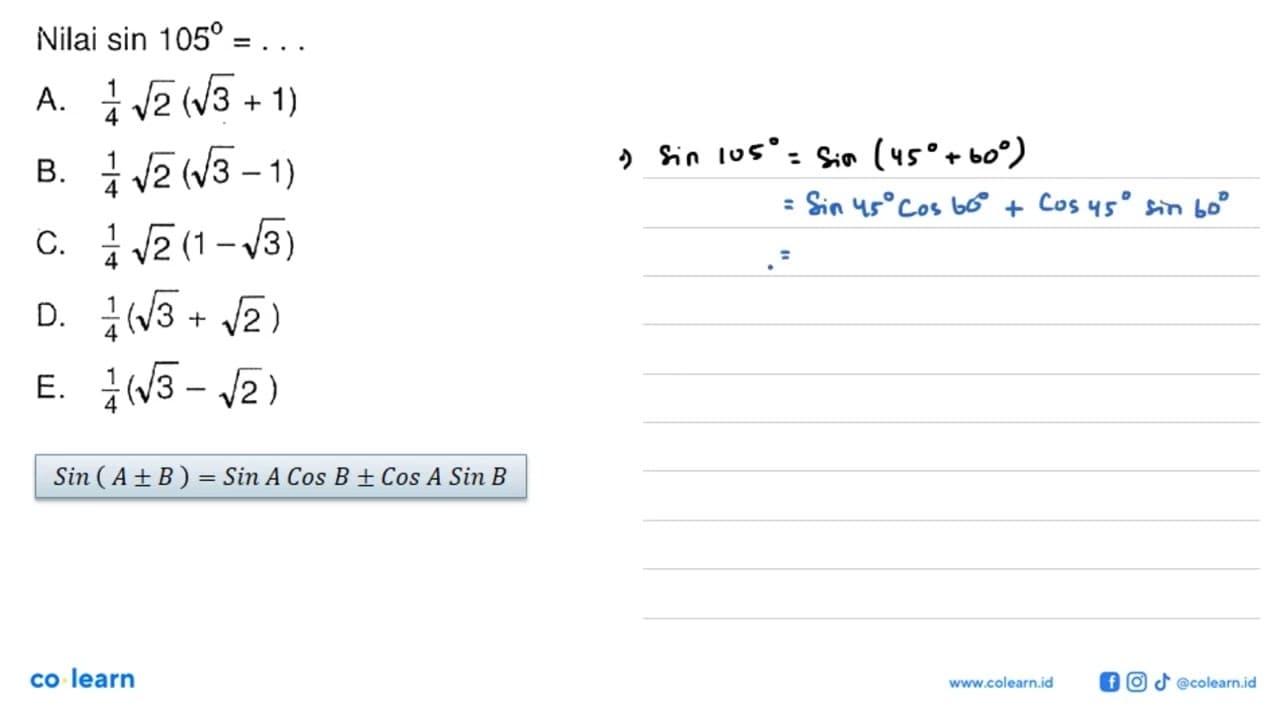 Nilai sin 105=...