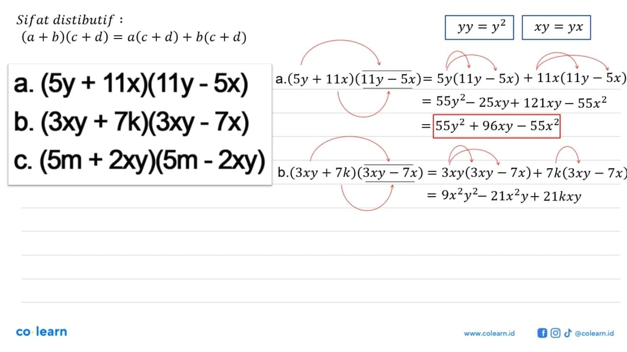 Contoh pemakaian penjabaran bentuk (x+p)(x-p) : * (x-11)