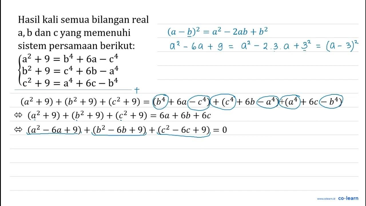 Hasil kali semua bilangan real a, b dan c yang memenuhi