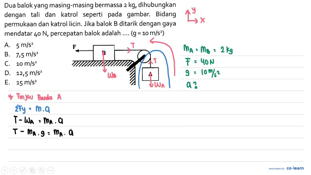 Dua balok yang masing-masing bermassa 2 kg , dihubungkan