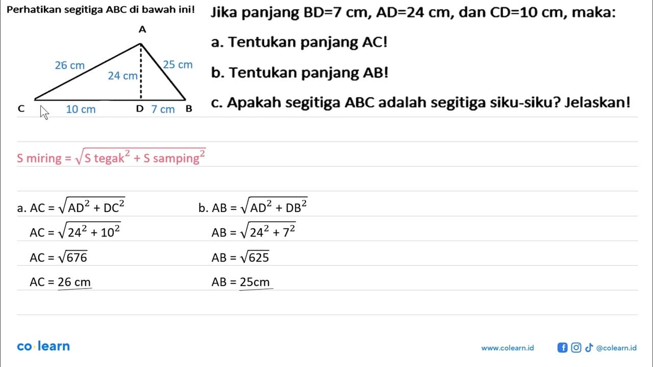 Perhatikan segitiga ABC di bawah ini! C Jika panjang BD=7