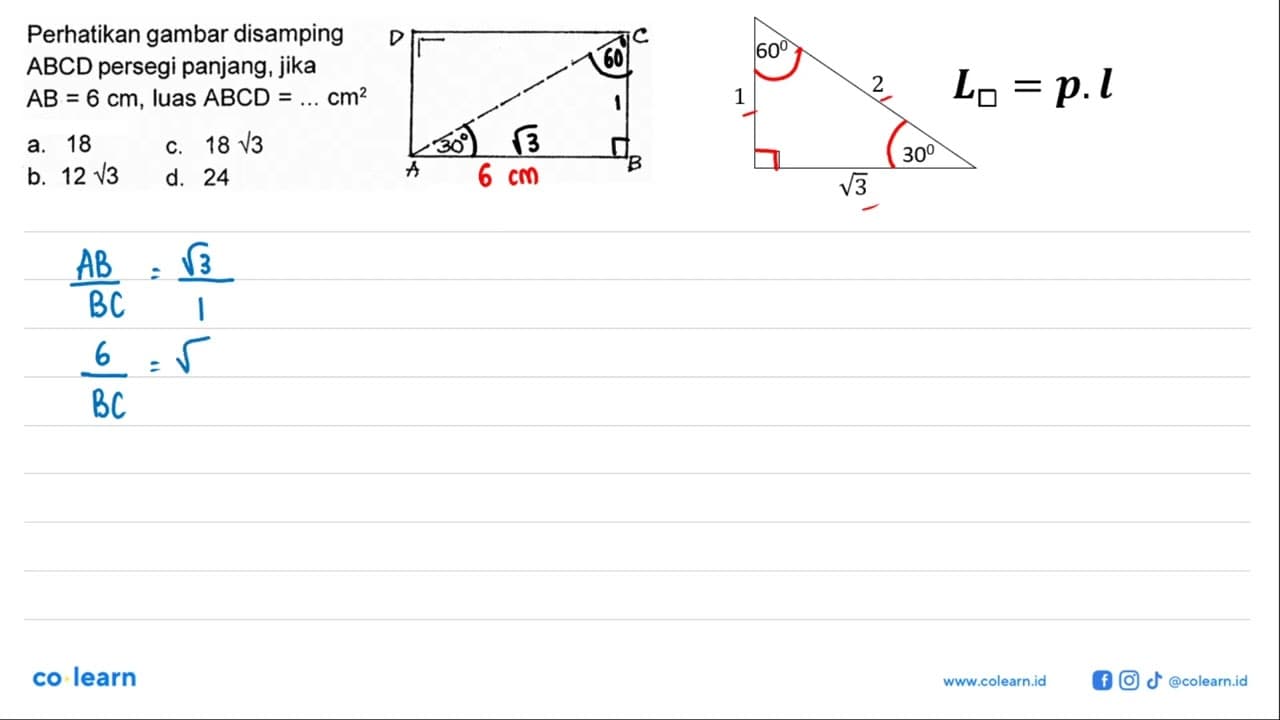 Perhatikan gambar disamping ABCD persegi panjang, jika AB=6