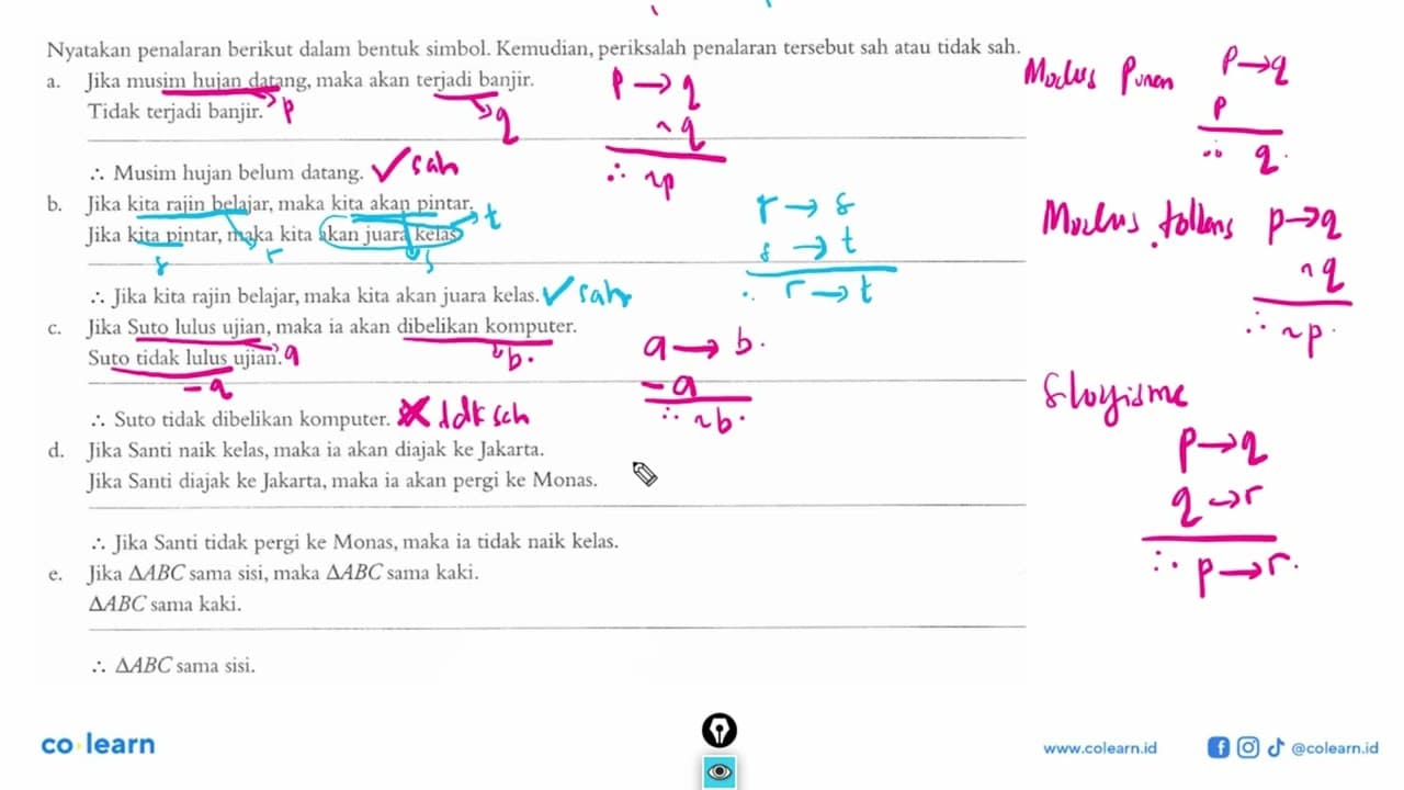 Nyatakan penalaran berikut dalam bentuk simbol. Kemudian,