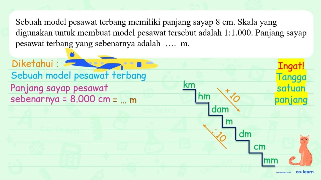 Sebuah model pesawat terbang memiliki panjang sayap 8 cm .