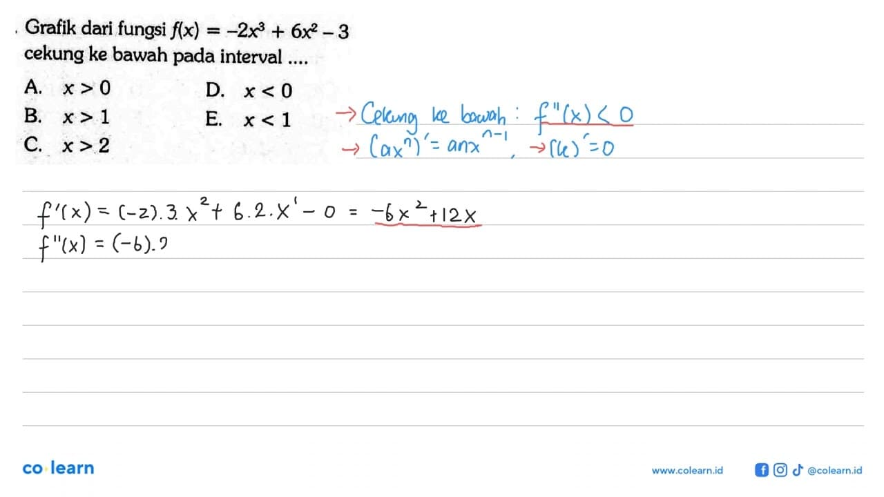 Grafik dari fungsi f(x)=-2x^3+6x^2-3 cekung ke bawah pada