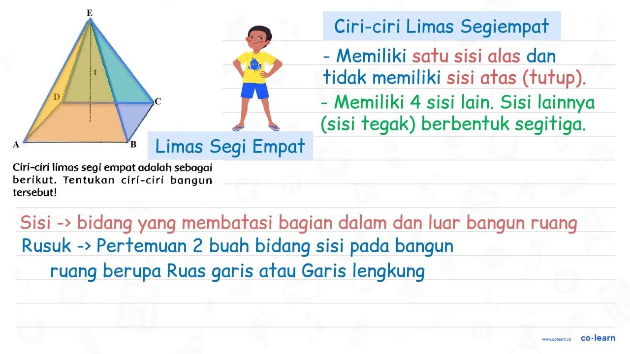 Círi-ciri limas segi empat adalah sebagai berikut. Tentukan