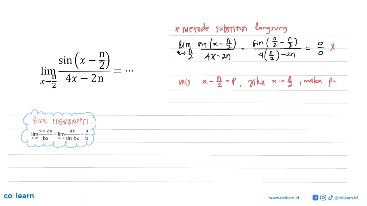 lim x->n/2 ((sin(x-n/2)/(4x-2n))=