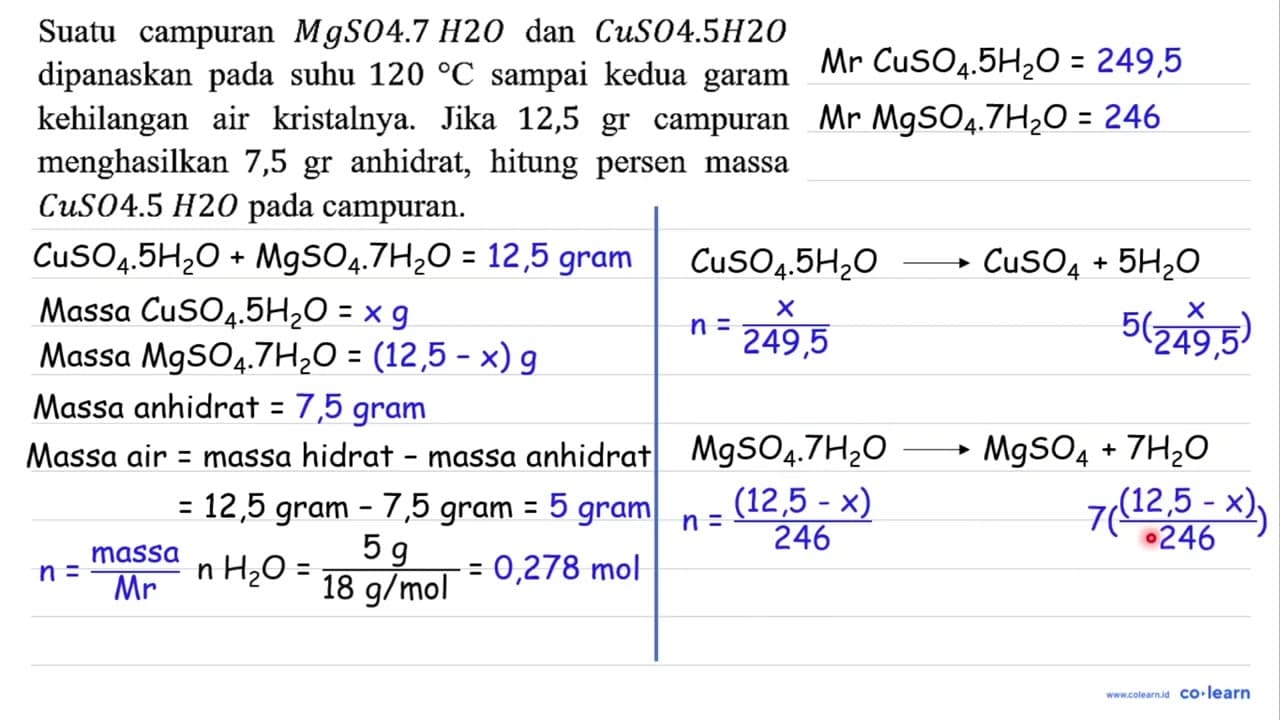 Suatu campuran MgSO4.7 H2O dan CuSO4.5 H2O dipanaskan pada