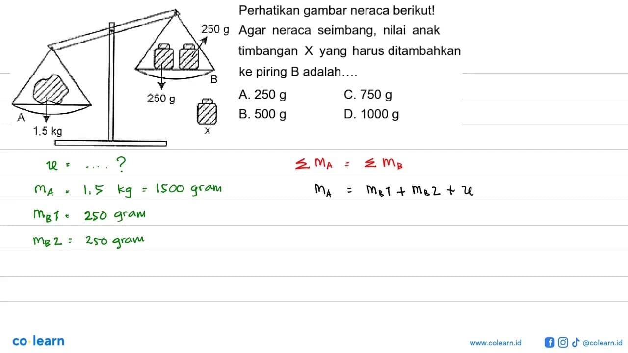 Perhatikan gambar neraca berikut! Agar neraca seimbang,