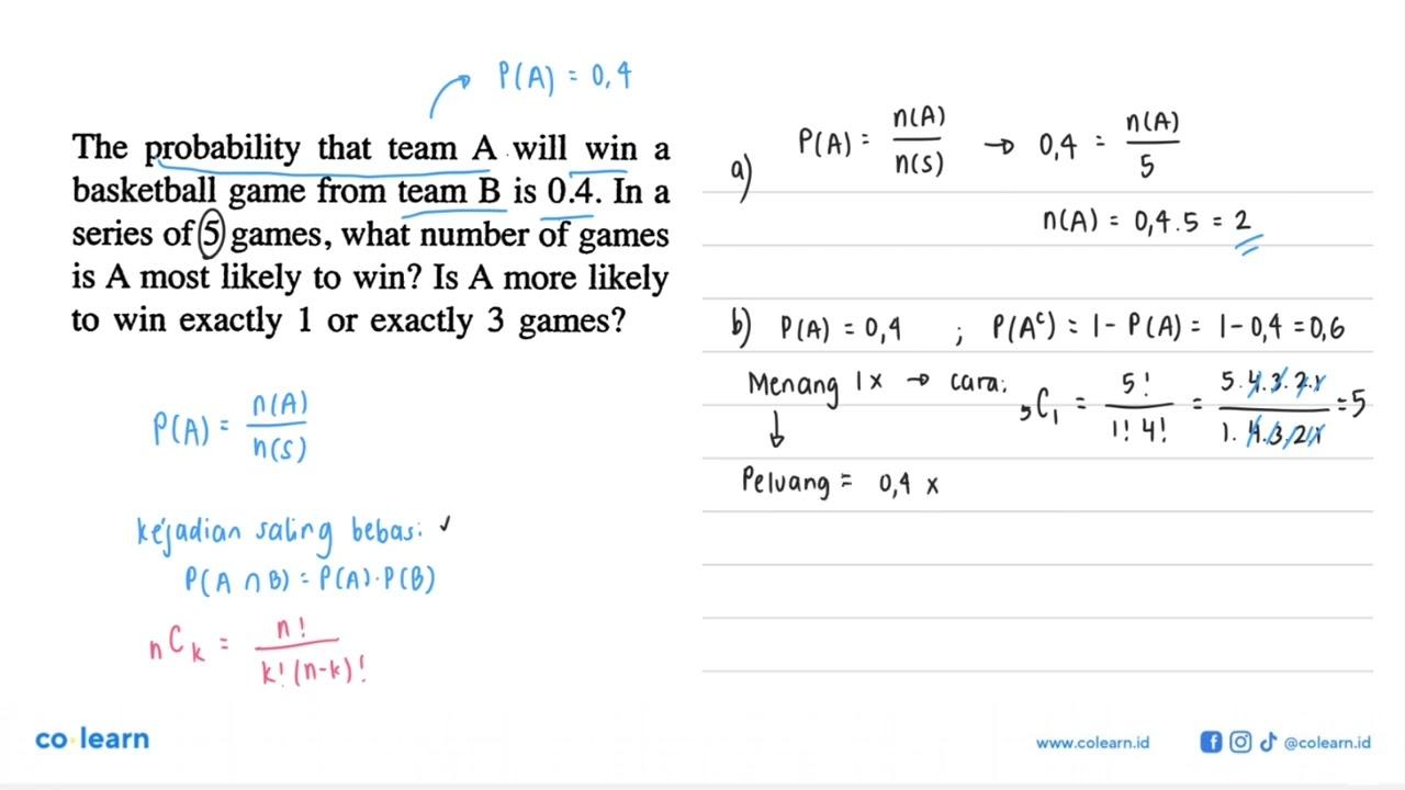 The probability that team A will win a basketball game from