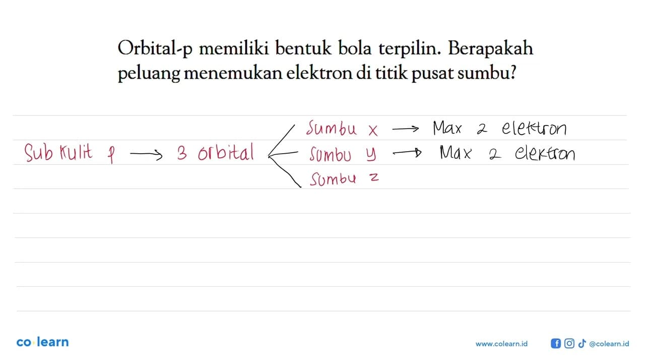 Orbital-p memiliki bentuk bola terpilin. Berapakah peluang