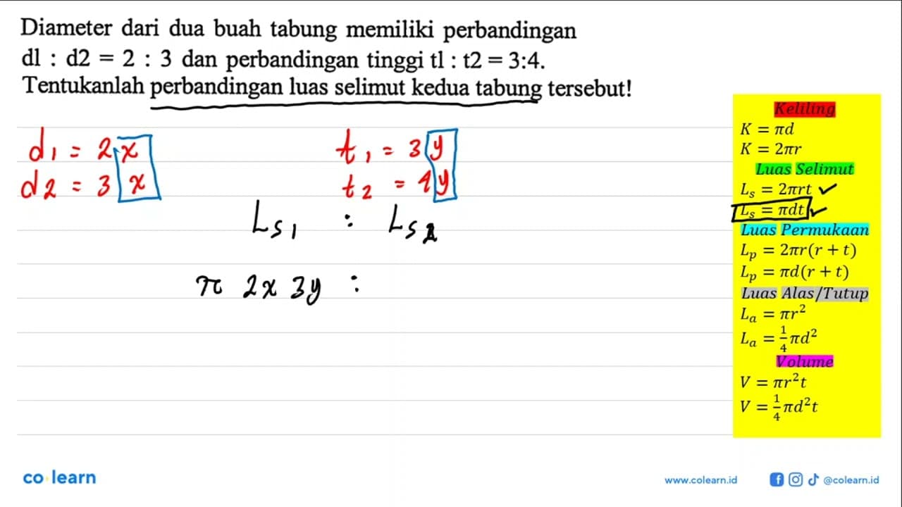 Diameter dari dua buah tabung memiliki perbandingan