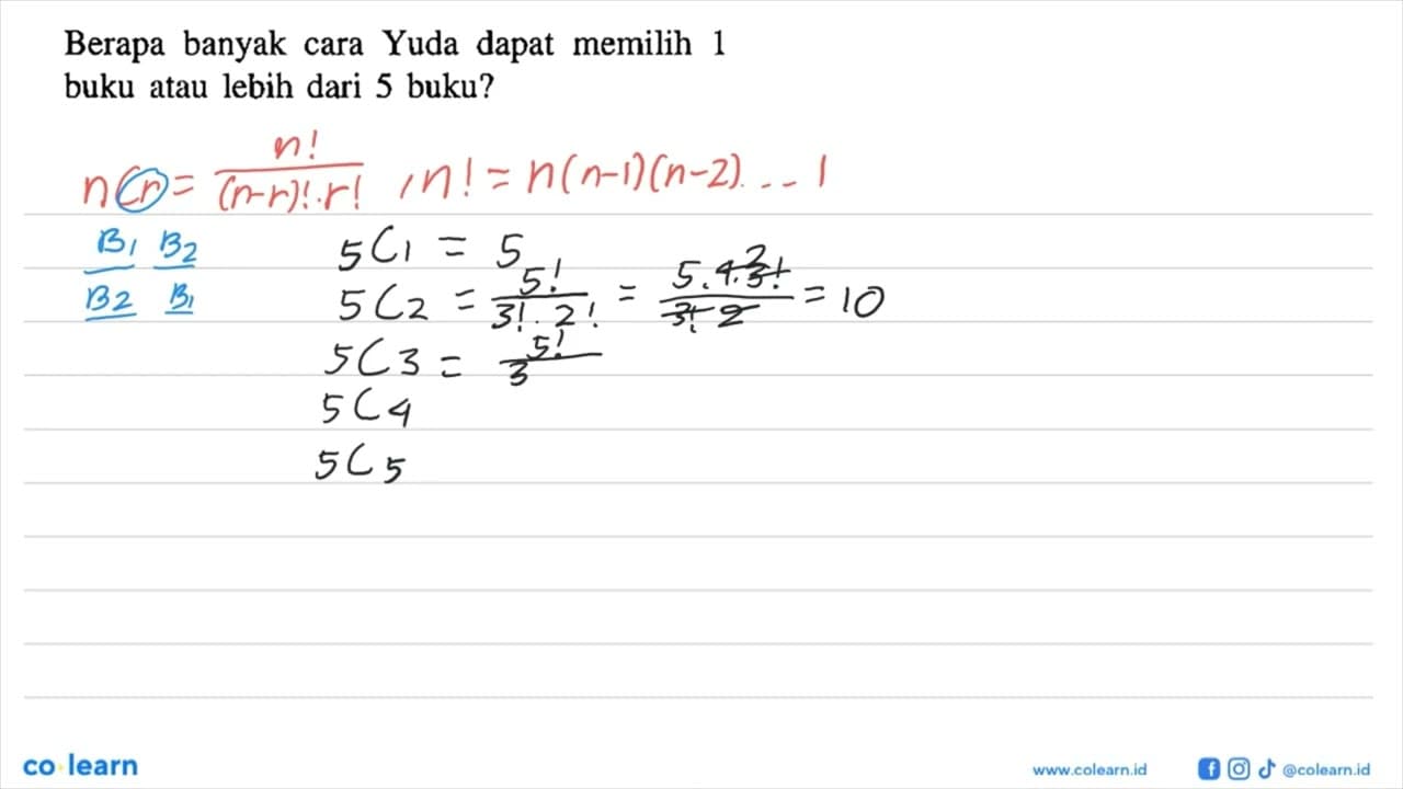 Berapa banyak cara Yuda dapat memilih 1 buku atau lebih