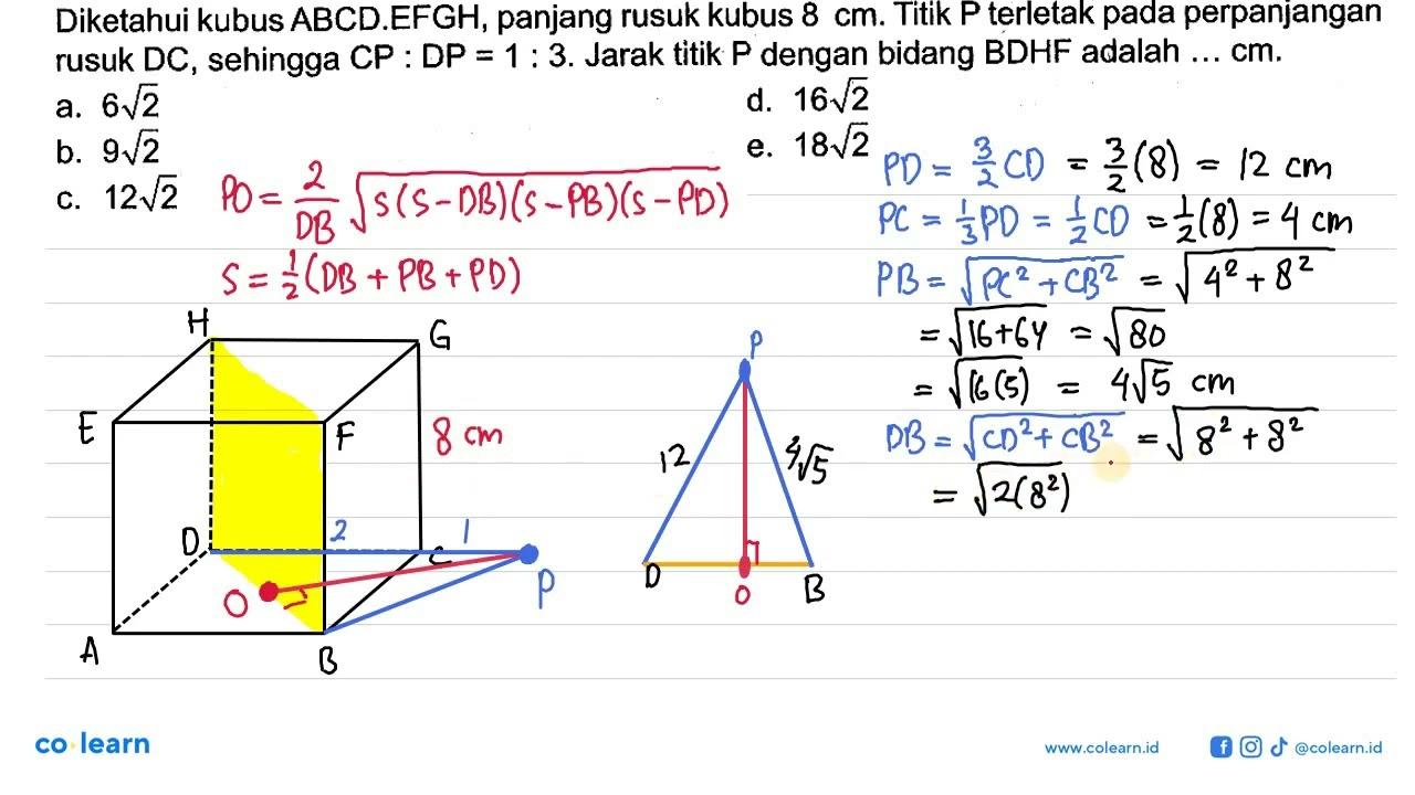 Diketahui kubus ABCD.EFGH, panjang rusuk kubus 8 cm. Titik