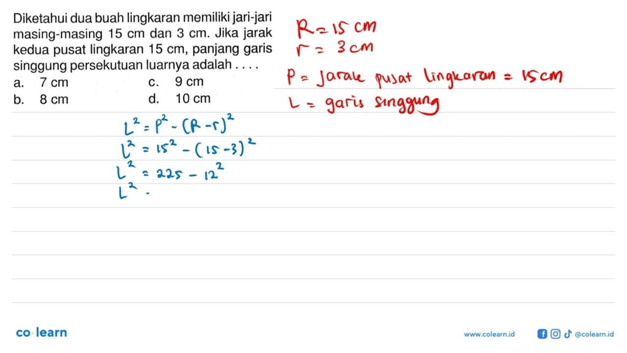 Diketahui dua buah lingkaran memiliki jari-jari