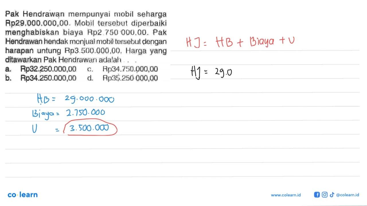 Pak Hendrawạn mernpunyai nobil seharga Rp29.000.000,00.