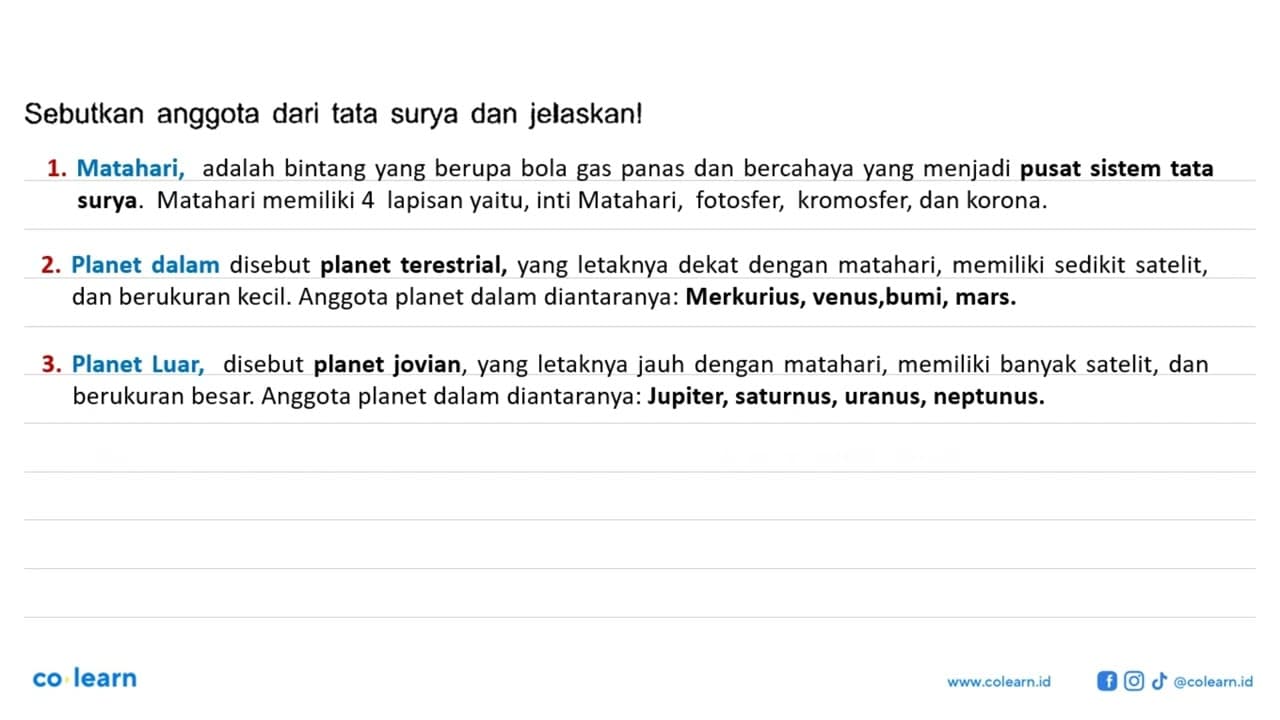 Sebutkan anggota dari tata surya dan jelaskan!