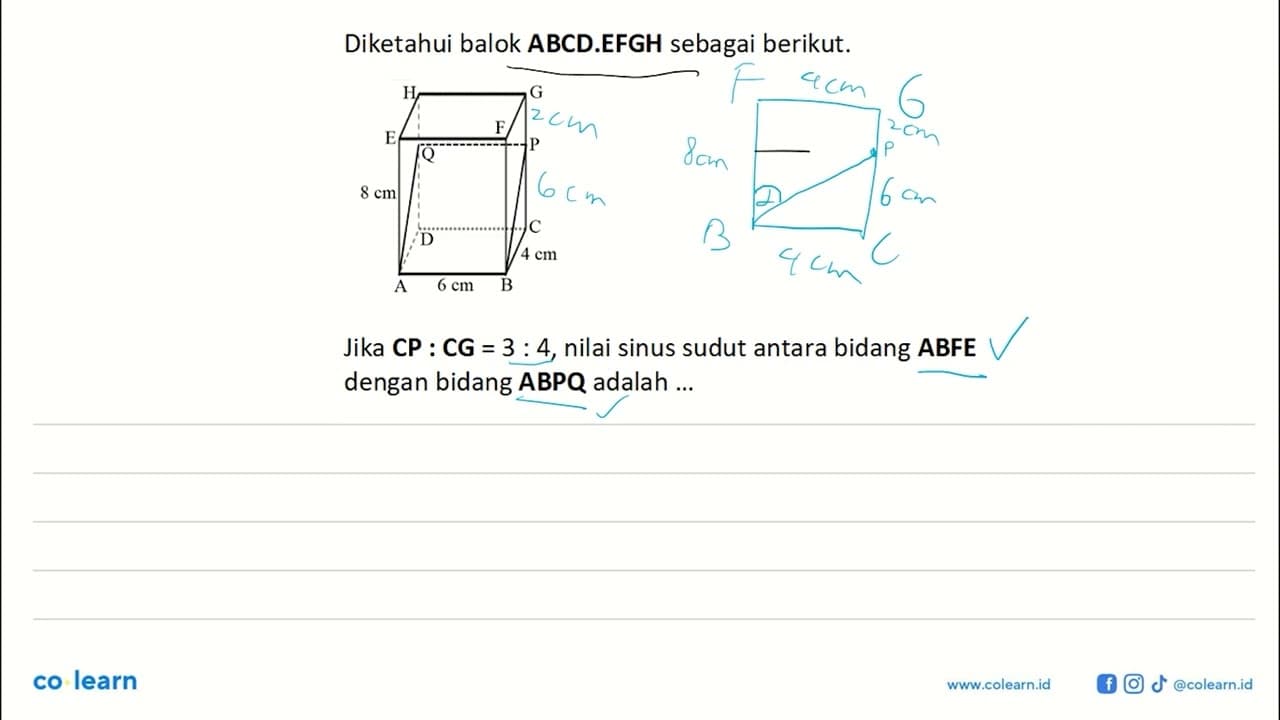 Diketahui balok ABCD.EFGH sebagai berikut. 8 cm 4 cm 6 cm