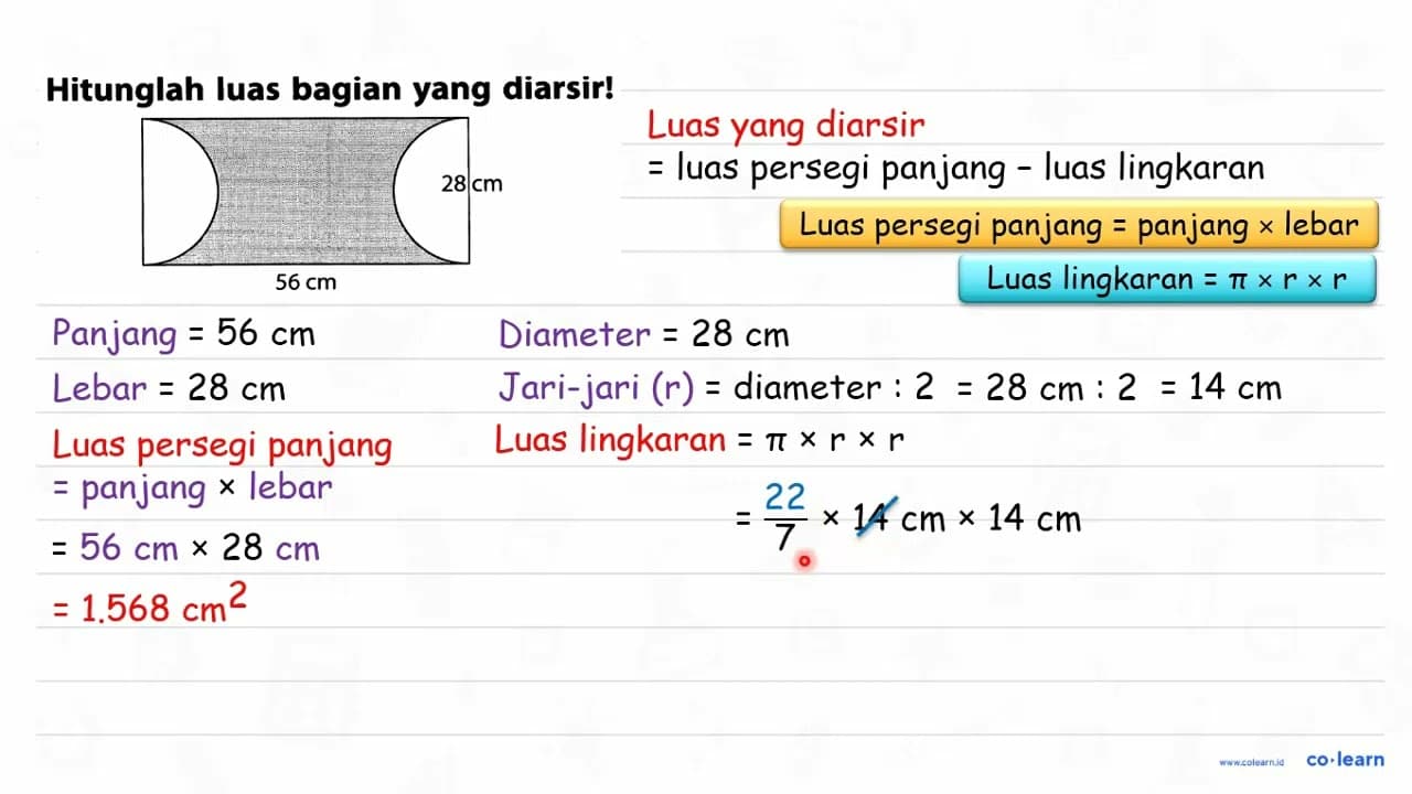 Hitunglah luas bagian yang diarsir! 28 cm 56 cm