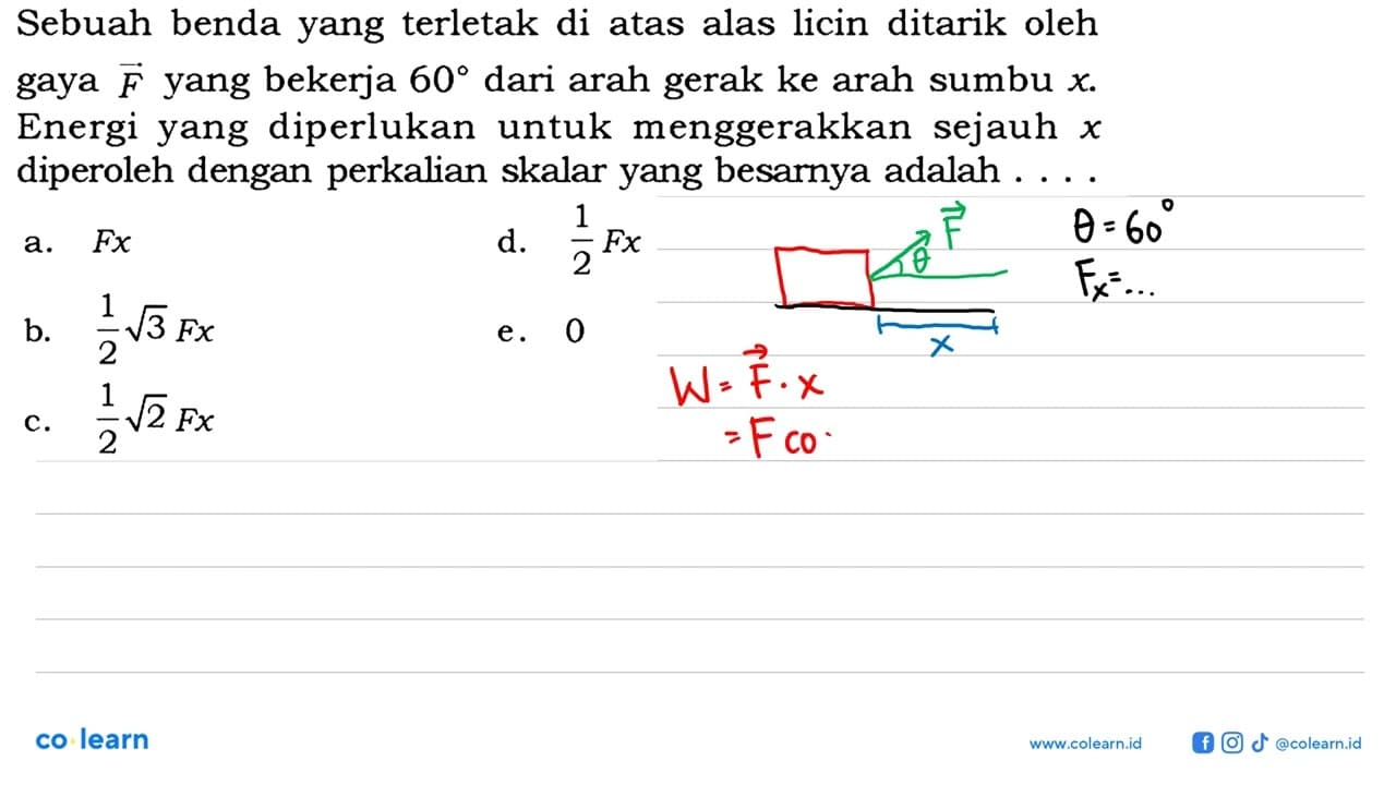 Sebuah benda yang terletak di atas alas licin ditarik oleh