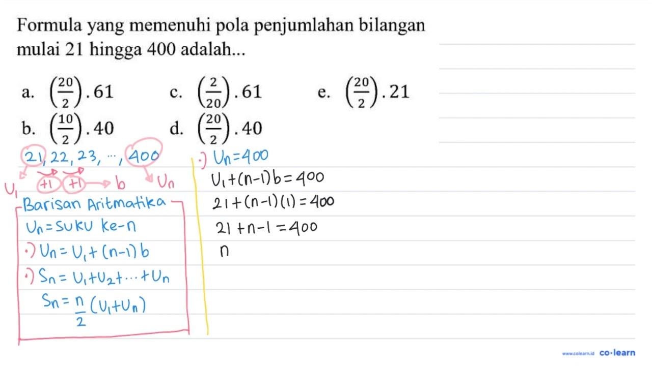 Formula yang memenuhi pola penjumlahan bilangan mulai 21