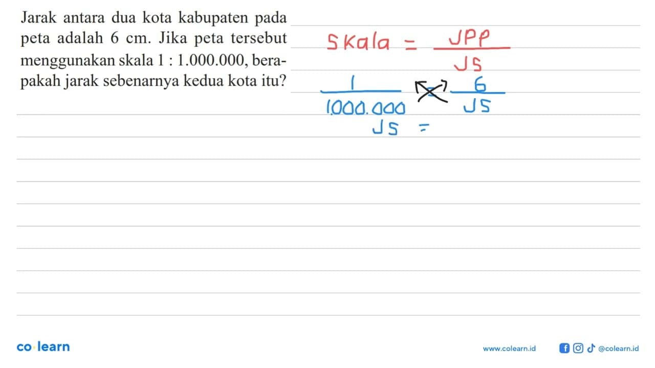 Jarak antara dua kota kabupaten pada peta adalah 6 cm. Jika