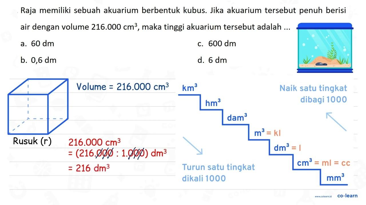 Raja memiliki sebuah akuarium berbentuk kubus. Jika