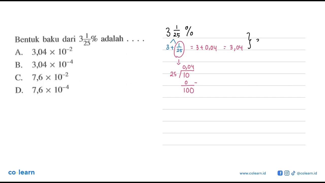 Bentuk baku dari 3 1/25 % adalah ....