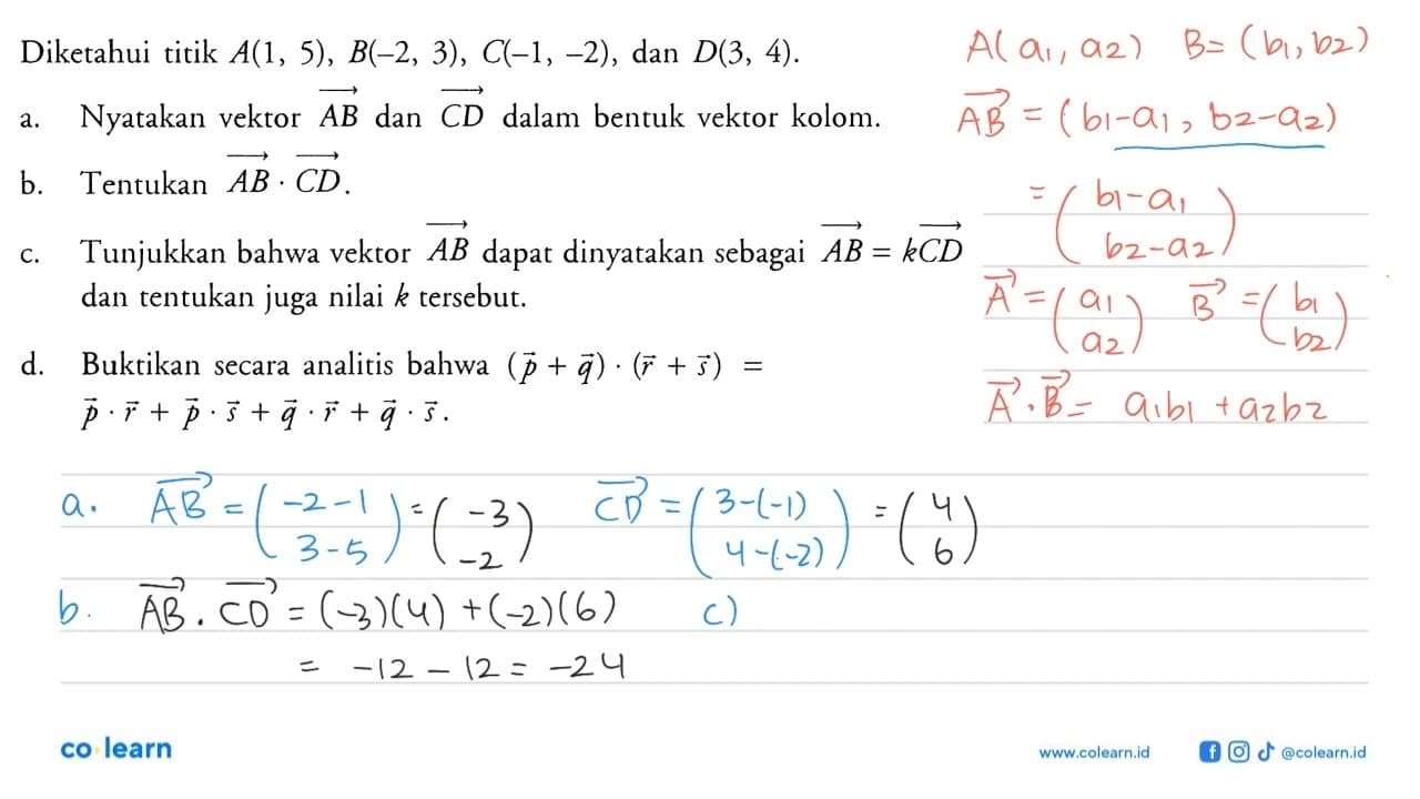 Diketahui titik A(1,5), B(-2,3), C(-1,-2) , dan D(3,4) .a.