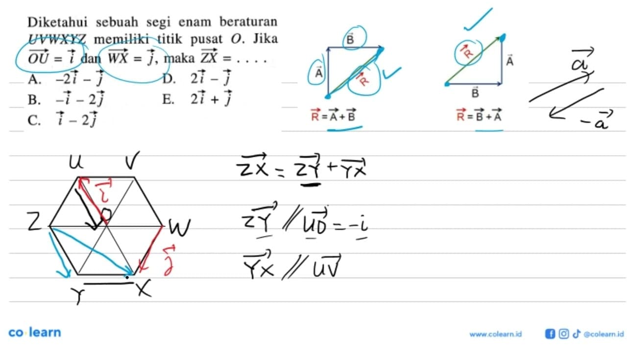 Diketahui sebuah segi enam beraturan UVWXYZ memiliki titik