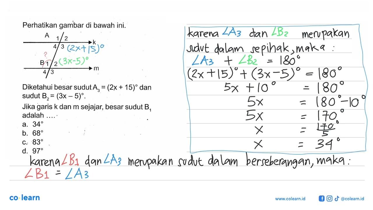 Perhatikan gambar di bawah ini. A 1 2 k 4 3 B 1 2 m 4 3.