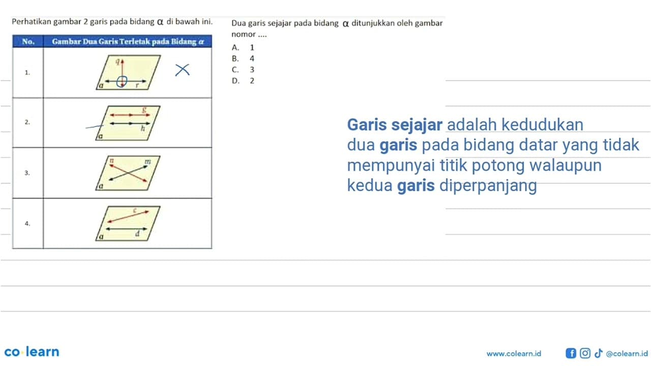 Perhatikan gambar 2 garis pada bidang alfa di bawah ini. No