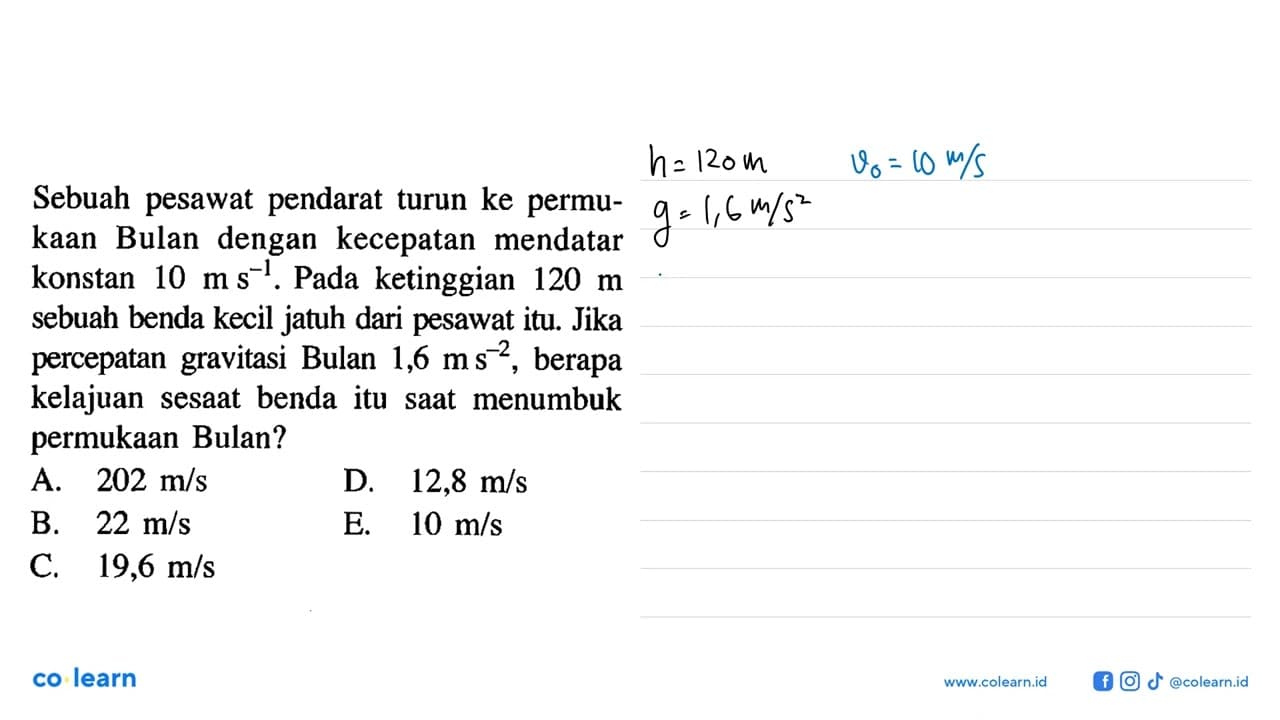 Sebuah pesawat pendarat turun ke permu- kaan Bulan dengan