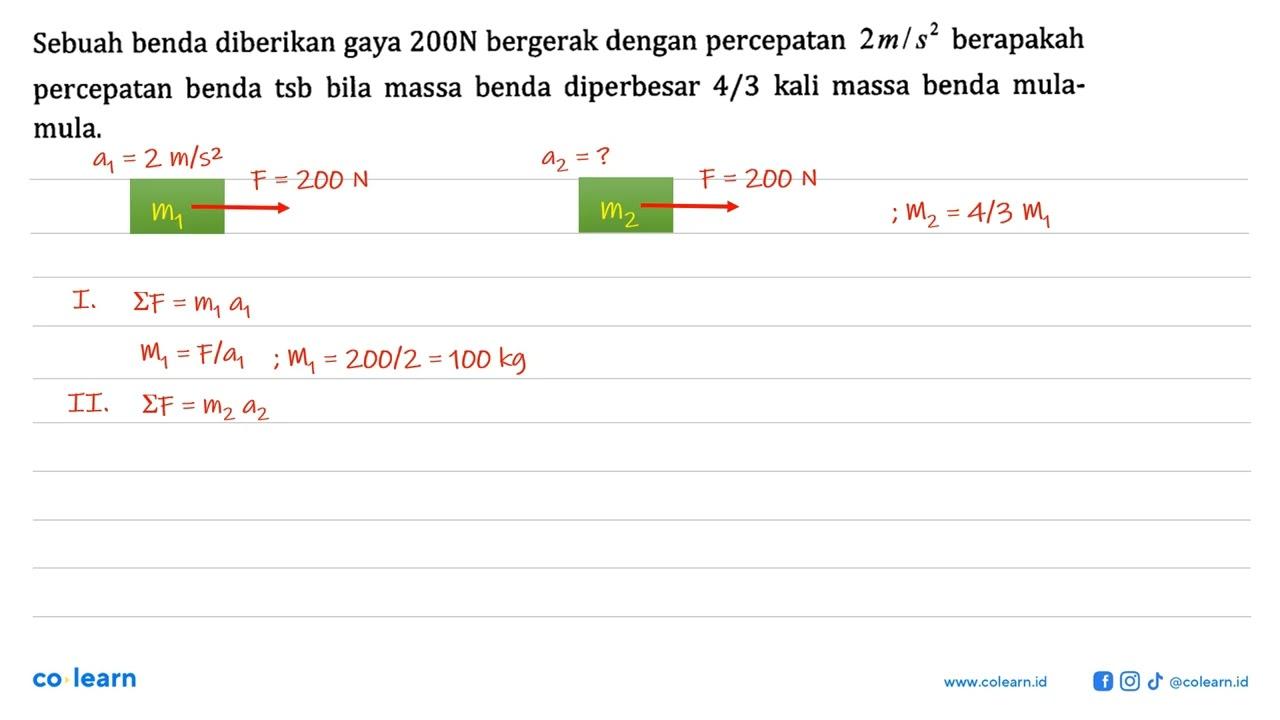 Sebuah benda diberikan gaya 200 N bergerak dengan