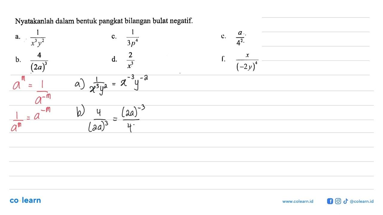 Nyatakanlah dalam bentuk pangkat bilangan bulat negatif. a.