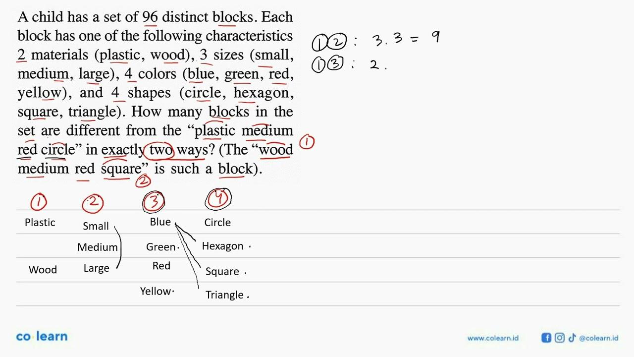 A child has a set of 96 distinct blocks. Each block has one