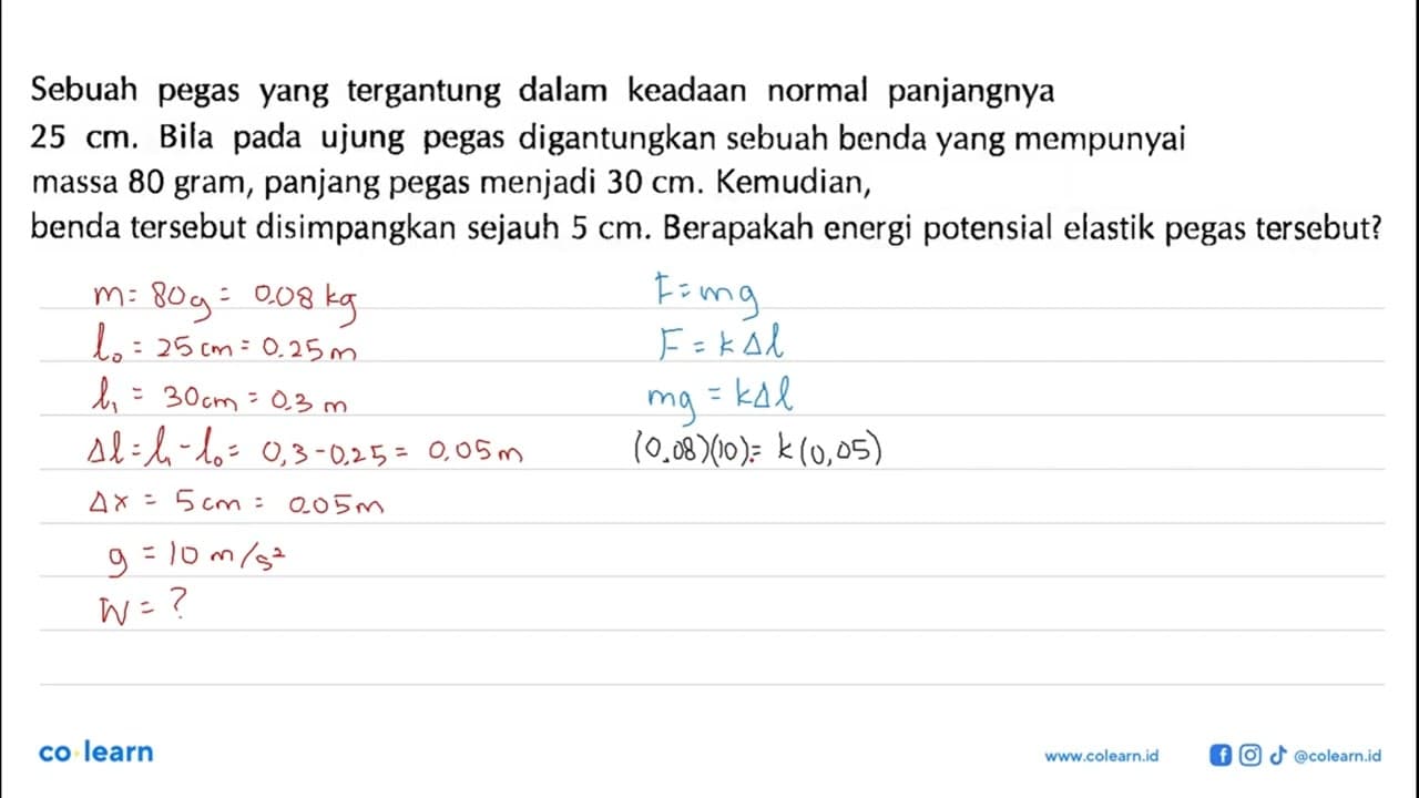 Sebuah pegas yang tergantung dalam keadaan normal